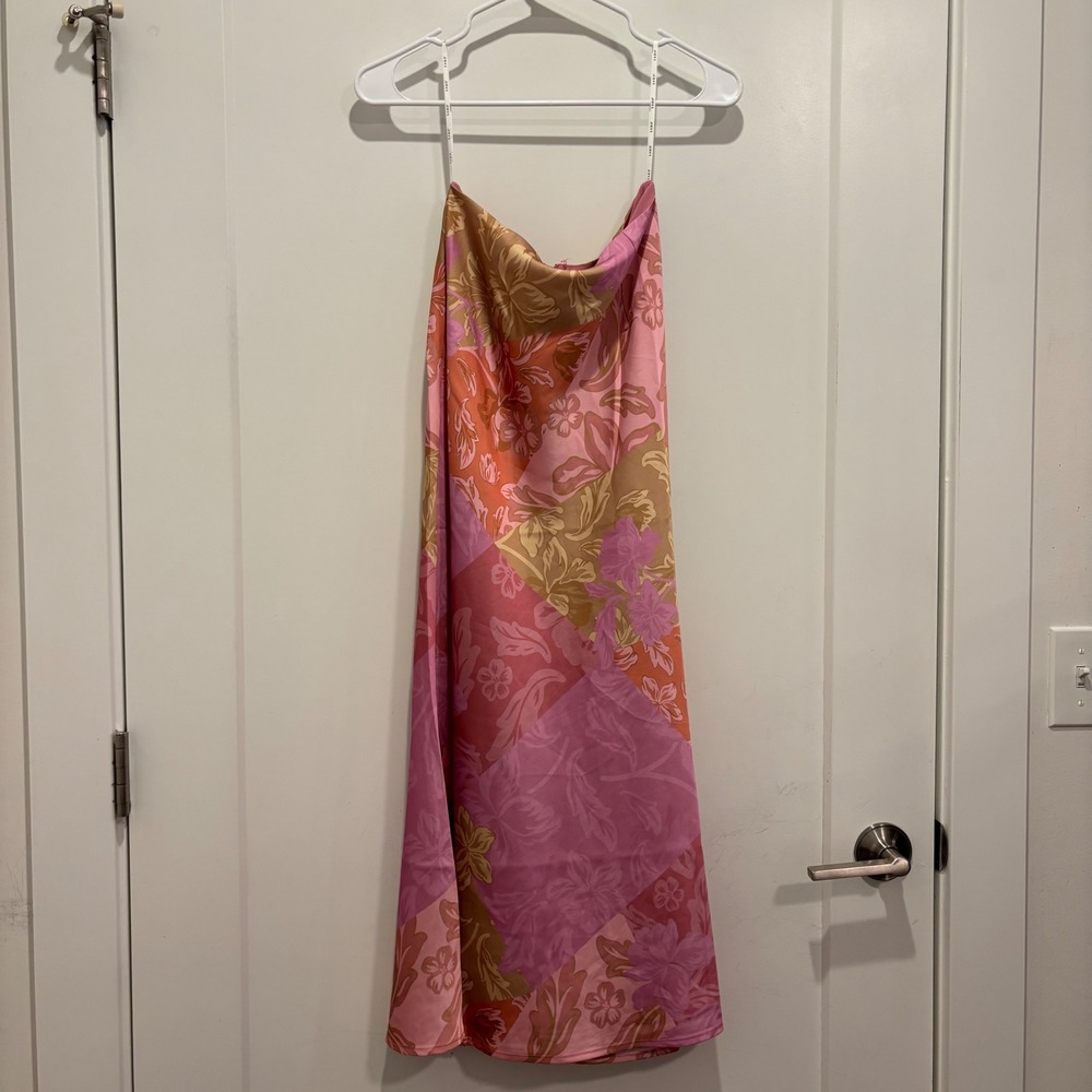 Sabo Skirt Pink Floral Patchwork Cowl Midi Skirt Size S USA 4